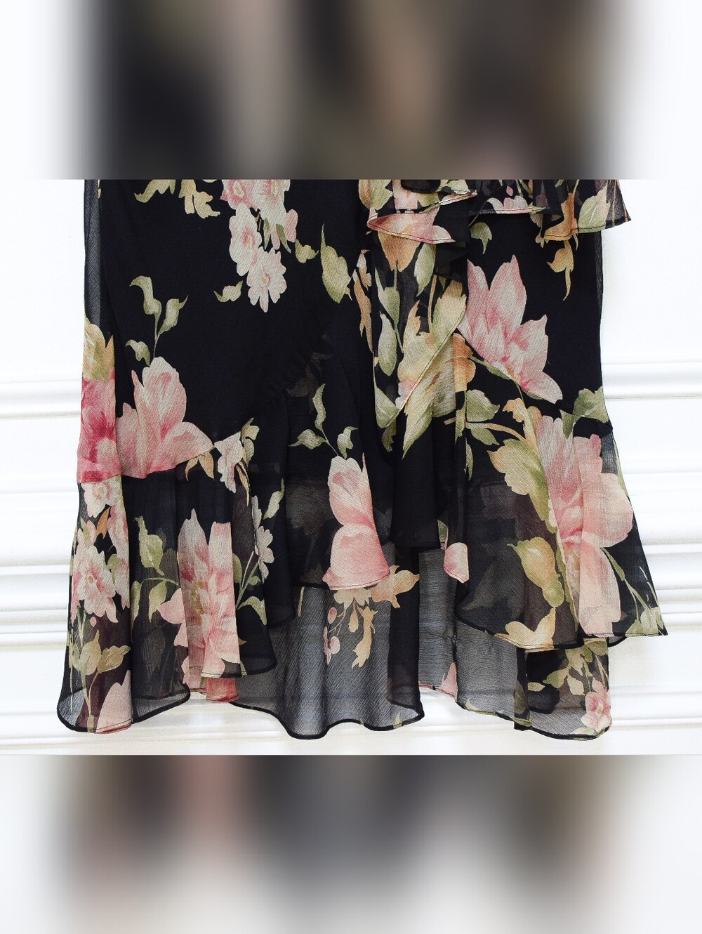 Vintage Ralph Lauren Floral Silk Midi Skirt Low Rise Asymmetrical Size 4 Fairy - Picture 5 of 11